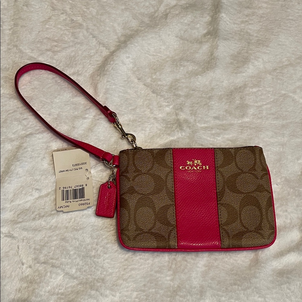 Coach Signature Brown and Pink Wristlet